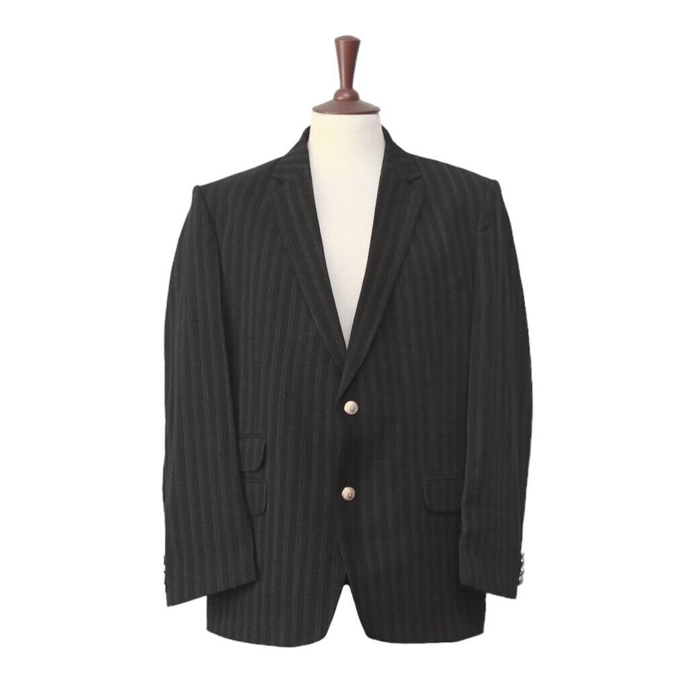 Mens Blazer Black Gray Striped Dress Formal Suit Jacket Wedding Sport Coat 46R